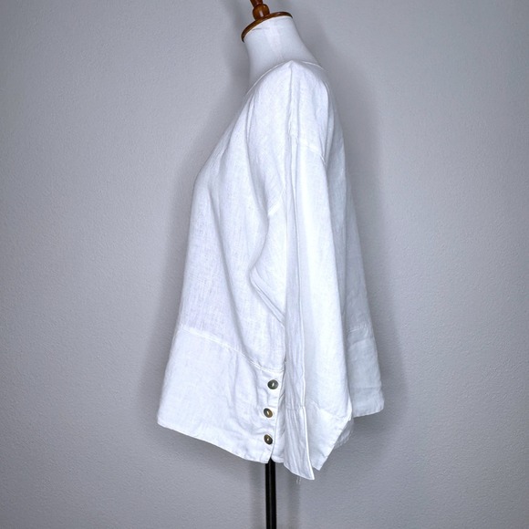 BRYN WALKER 100% Linen Oversized Top SMALL Ivory 3/4 Sleeve Lagenlook Minimalist - Picture 2 of 9